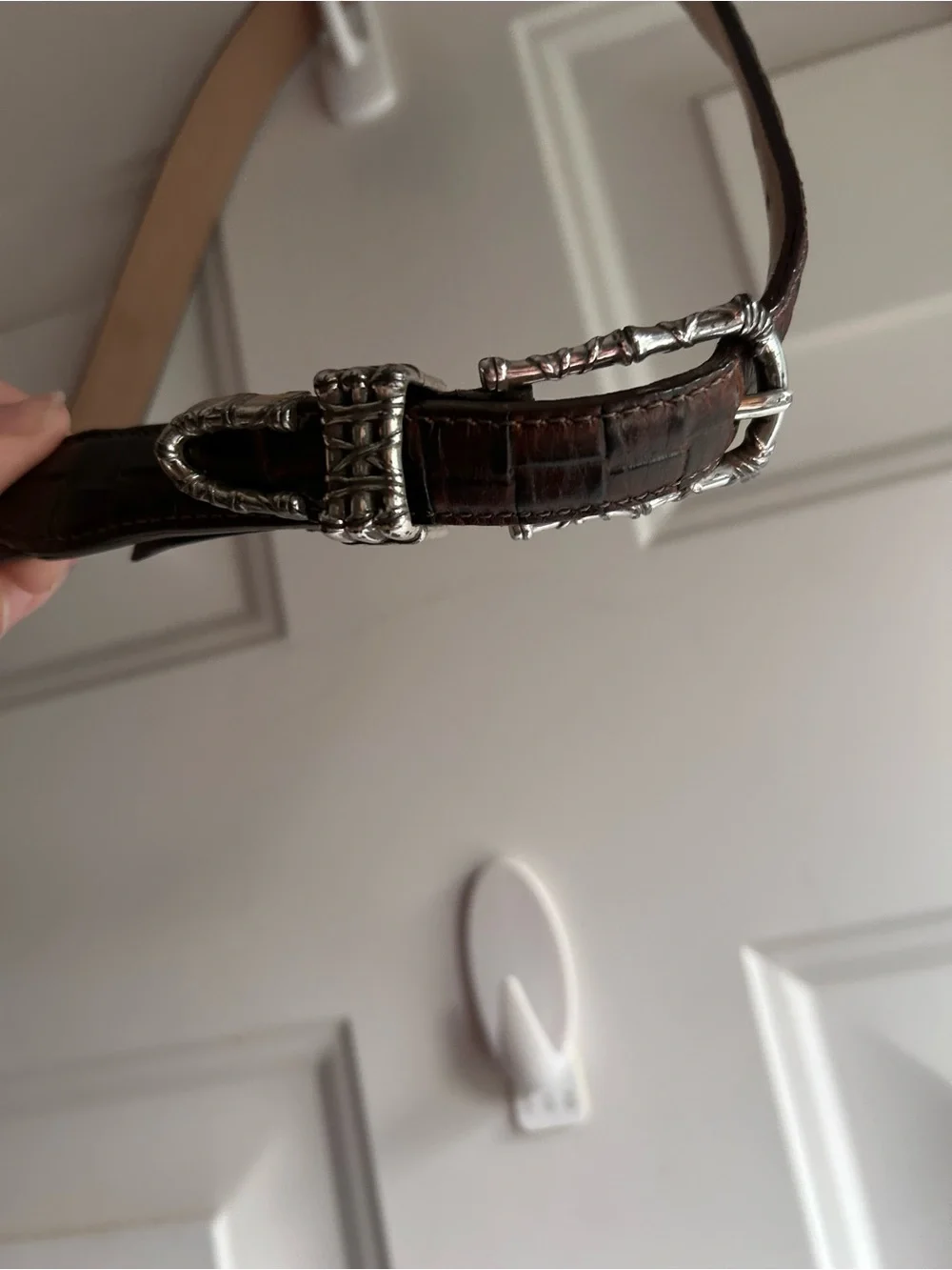 Brighton Brown Croc Embossed Leather Belt Medium Silver Western Hardware Vintage